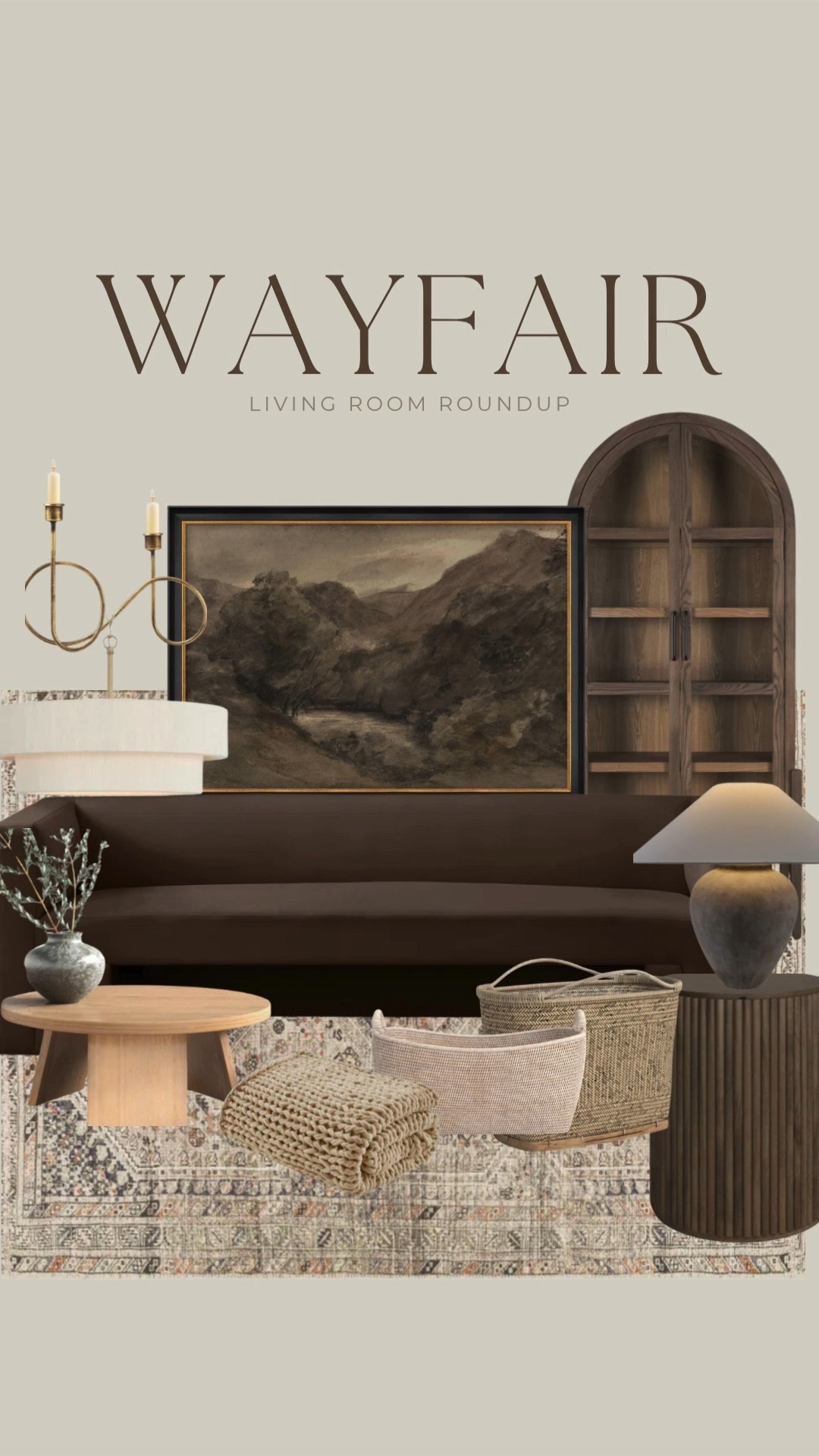 Warm tones and cozy textures for the season.

Brown sofa. Arched cabinet. Textured throw. Woven basket. Wood coffee table. Landscape art. Brass candle holder. Patterned rug.

#LivingRoomDecor #CozyHomeStyle #HomeDecorFinds #SeasonalHomeInspo #WayfairFinds


#LTKStyleTip #LTKHome