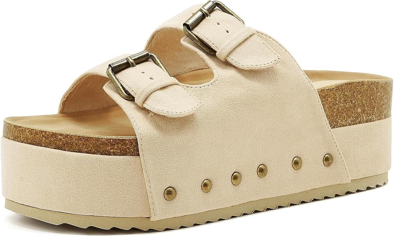 AmoreParis Women's Cork Footbed Slides Dual Buckled Straps Platform Clogs Suede Slip-on Flatform ... | Amazon (US)