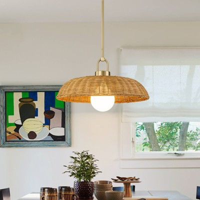 LLHZSY 18 1/10" Boho Rattan Hanging Pendant Light with Shallow Half-Hat Shade, Single-Light Indoor Ceiling Light Fixture | Target