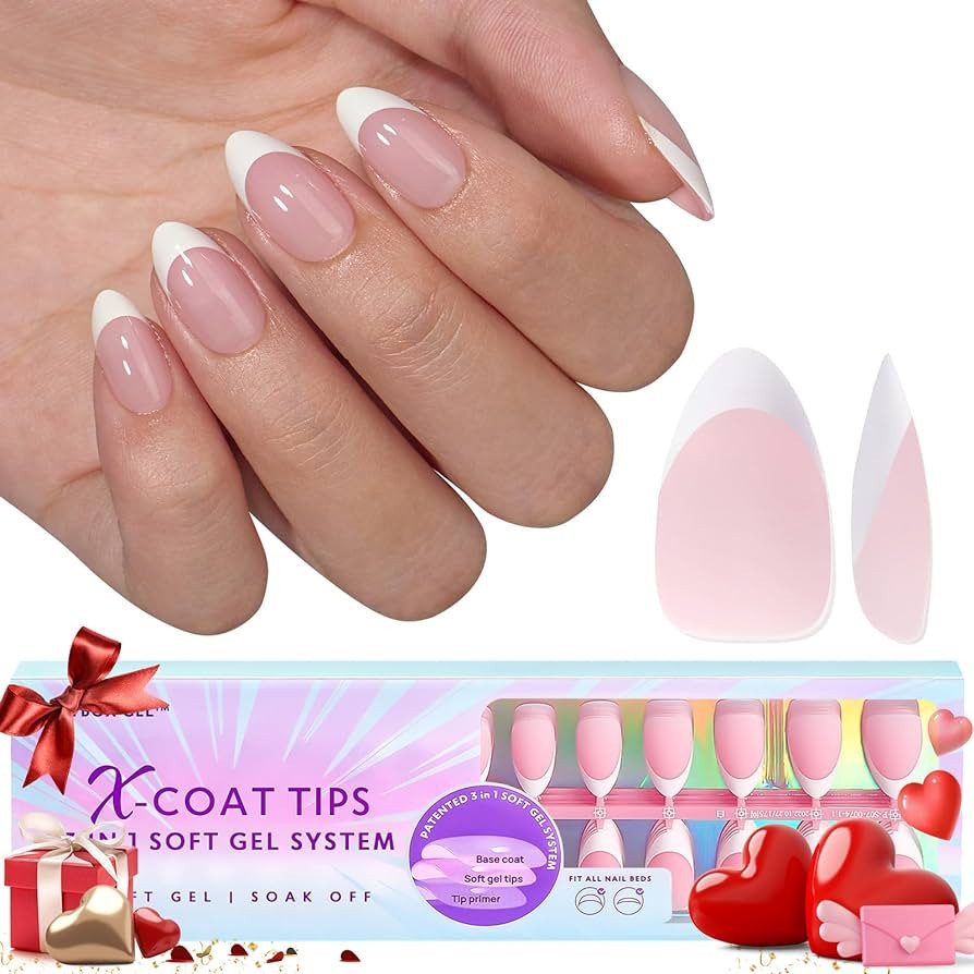 BTArtboxnails French Gel Nail Tips - French Tip Press on Nails Pink Short Almond XCOATTIPS Pre-ap... | Amazon (US)
