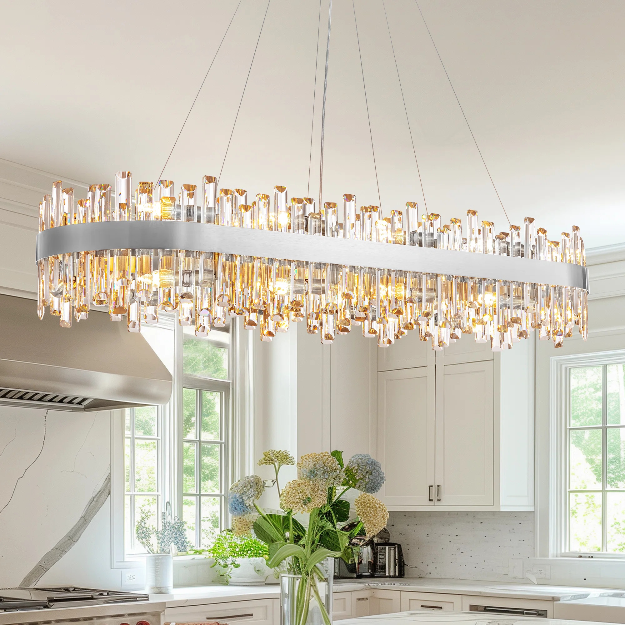 20-light Crystal Chandeliers Chrome Modern Rectangle Chandelier For Dining Room Living Room | Wayfair North America