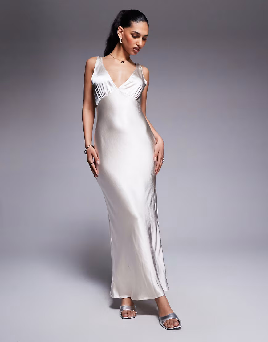 Princess Polly satin plunge cowl back maxi dress in oyster-White | ASOS (Global)