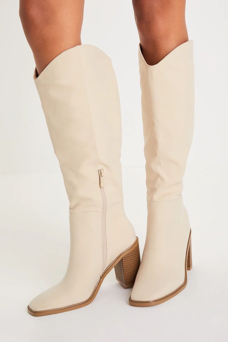Beckyy Bone Suede Square Toe Knee-High Boots | Lulus