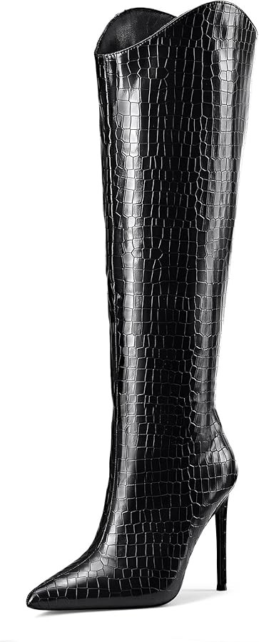 Elisabet Tang Women's Knee High Boots Pointed Toe Tall Boots 4 In Stiletto Heel Stylish Wide Calf... | Amazon (US)