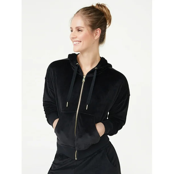 Love & Sports Women’s Velour Cropped Zip Hoodie - Walmart.com | Walmart (US)