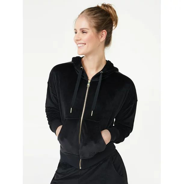 Love & Sports Women’s Velour Cropped Zip Hoodie - Walmart.com | Walmart (US)