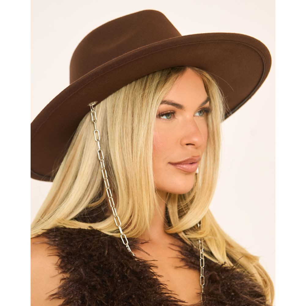 Chain Detail Fedora Hat In Brown Felt | EGO (UK)