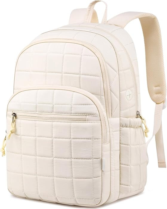 kadilong Laptop Backpack for Women College Travel,Quilted Daypack Bookbag for School Teen Girls Mochilas Mujer,Beige | Amazon (US)