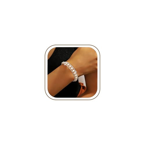 JUNHAOLIU Rhinestone Pearl Cuff Bracelet for Women Elegant Bangle (Silver) | Amazon (US)