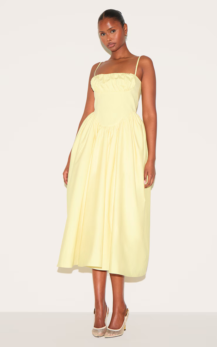 Lemon Ruched Bust Corset Strappy Midaxi Dress | PrettyLittleThing US