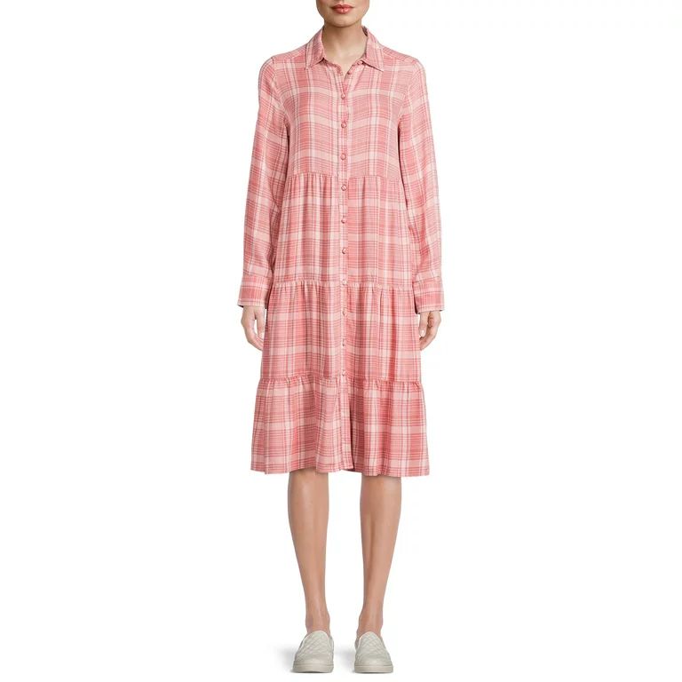 Time and Tru Women's Tiered Dress with Long Sleeves | Walmart (US)