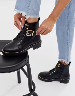ASOS DESIGN Armour chain lace up boots in black | ASOS US