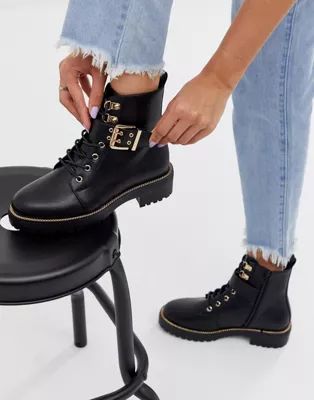 ASOS DESIGN Armour chain lace up boots in black | ASOS US