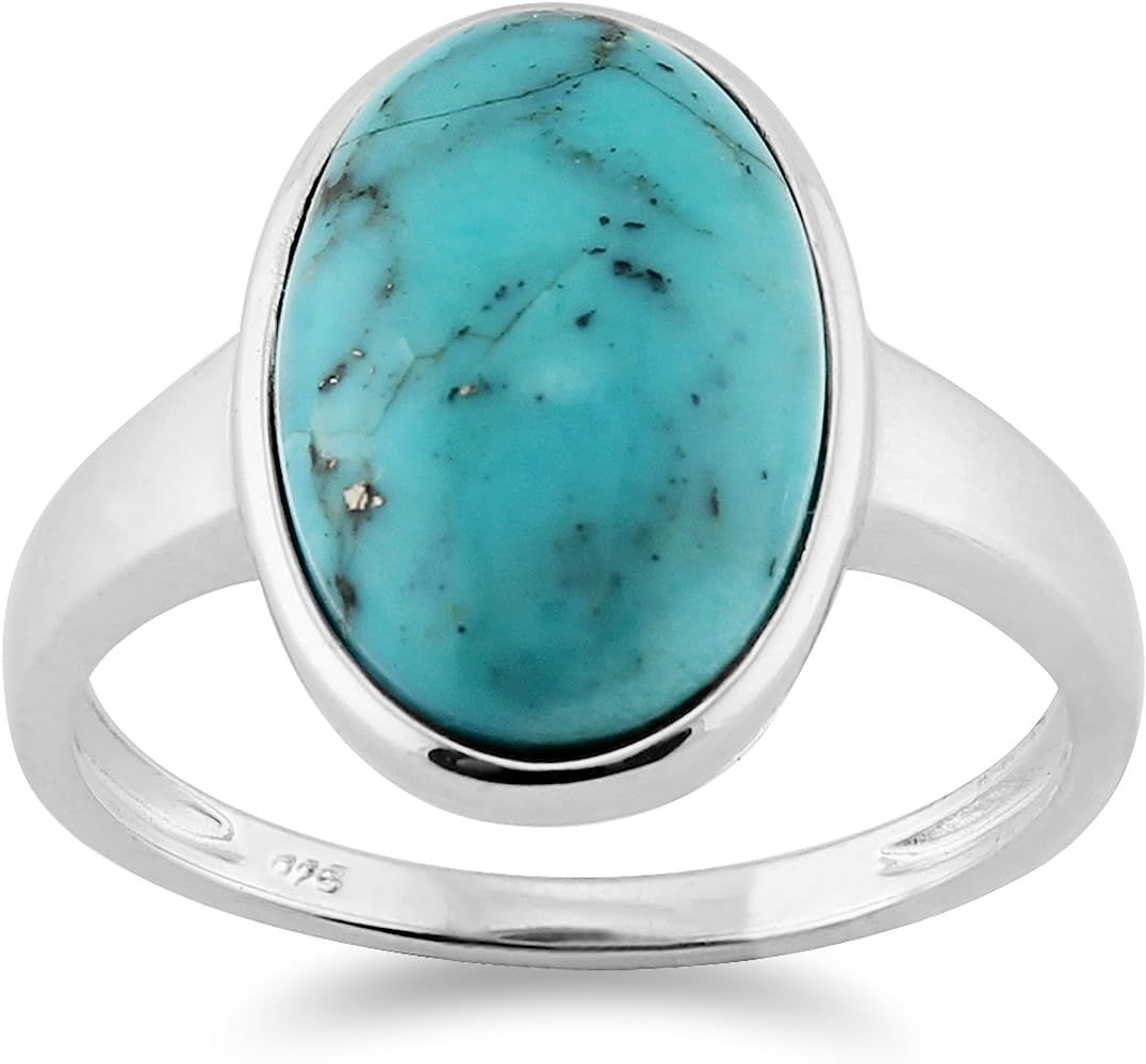 Gemondo Turquoise Ring, 925 Sterling Silver 3.50ct Turquoise Cabochon Oval Bezel Set Cocktail Rin... | Amazon (US)