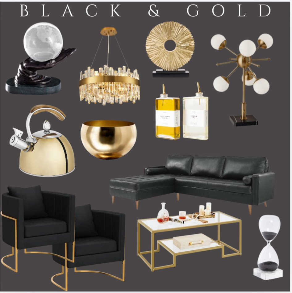 Home, home decor, black, gold, modern decor, modern home, shelf decor, living room, dining room, kitchen, bedroom, leather couch, sofa, furniture, modern living room, accent chair, kitchen accessories, lighting, modern lighting, brass, gold accents, coffee table, decorative bowl, 

#LTKHome #LTKGiftGuide #LTKStyleTip