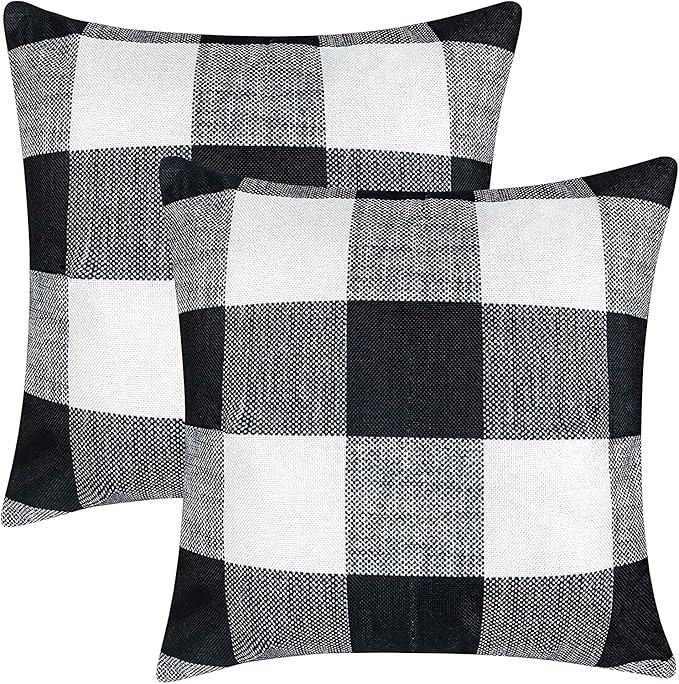 Black and White Pillows, Farmhouse Buffalo Plaid Pillow Covers Set of 2, Fall Outdoor Pillows Dec... | Amazon (US)