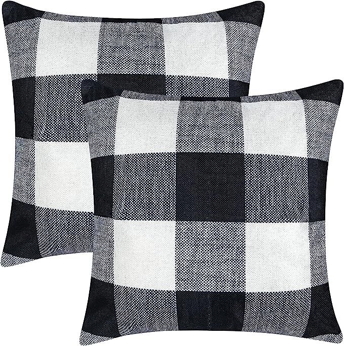 Black and White Pillows, Farmhouse Buffalo Plaid Pillow Covers Set of 2, Fall Outdoor Pillows Dec... | Amazon (US)