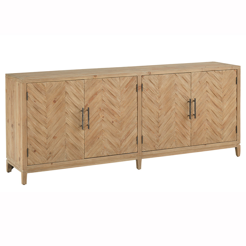 Ramona Rustic Beach Brown Chevron Reclaimed Pine Wood 4 Door Wide Sideboard | Kathy Kuo Home