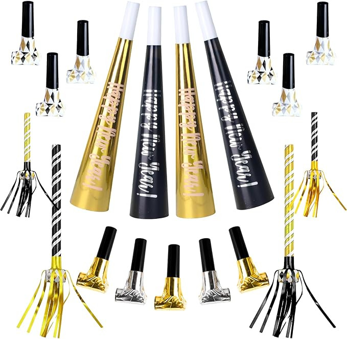 50pcs New Years Eve Decorations Black, Gold & Silver Party Blowers, New Years Eve Party Supplies ... | Amazon (US)