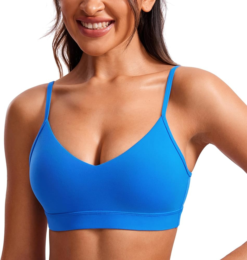 CRZ YOGA Butterluxe V-Neck Sports Bras for Women - Adjustable Thin Straps Padded Yoga Top Basic W... | Amazon (US)
