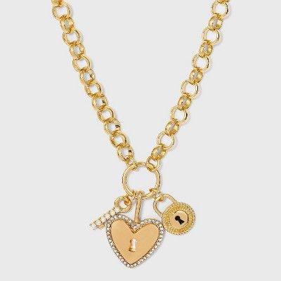 SUGARFIX by BaubleBar Heart Key and Locket Link Chain Pendant Necklace - Gold | Target