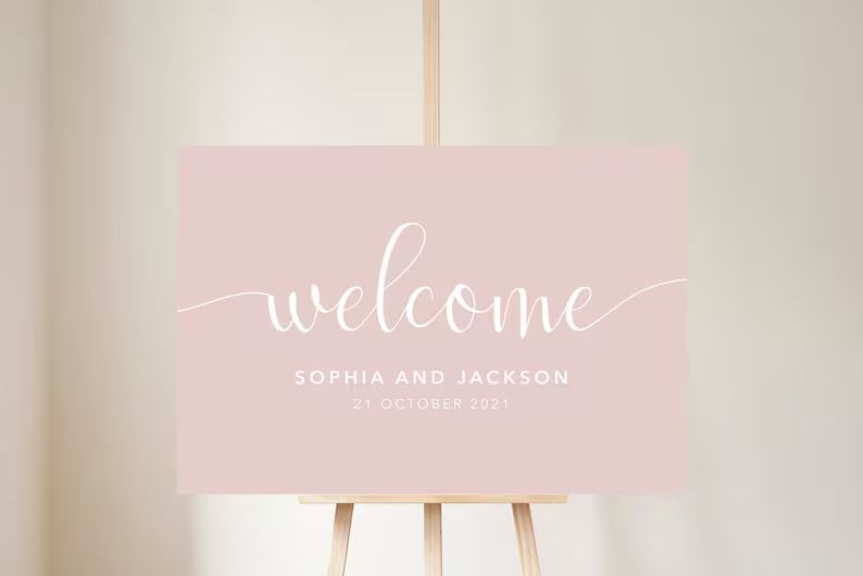 Blush Wedding Welcome Sign Printable Template Modern - Etsy | Etsy (US)