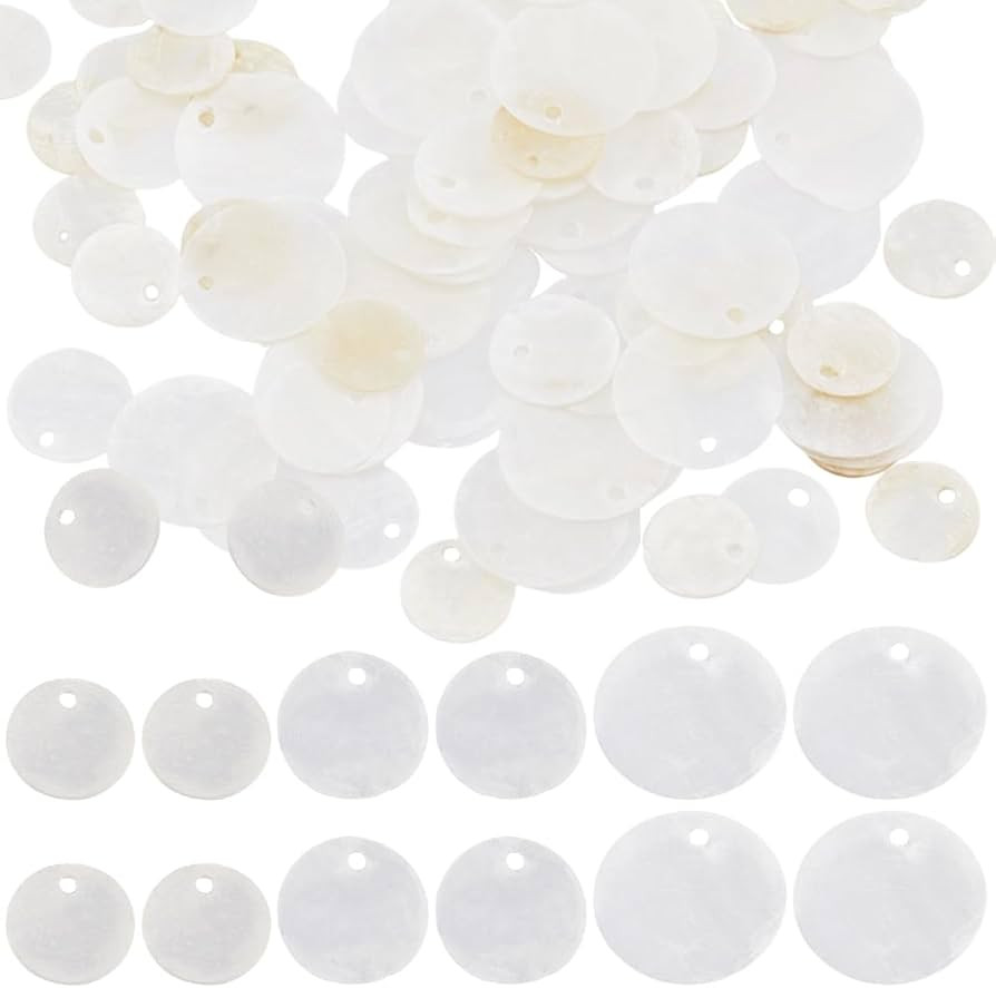 SUNNYCLUE 1 Box 180Pcs Round Capiz Shell Charms Bulk Shell Pendants Small Mussel Beads Flat Round... | Amazon (US)