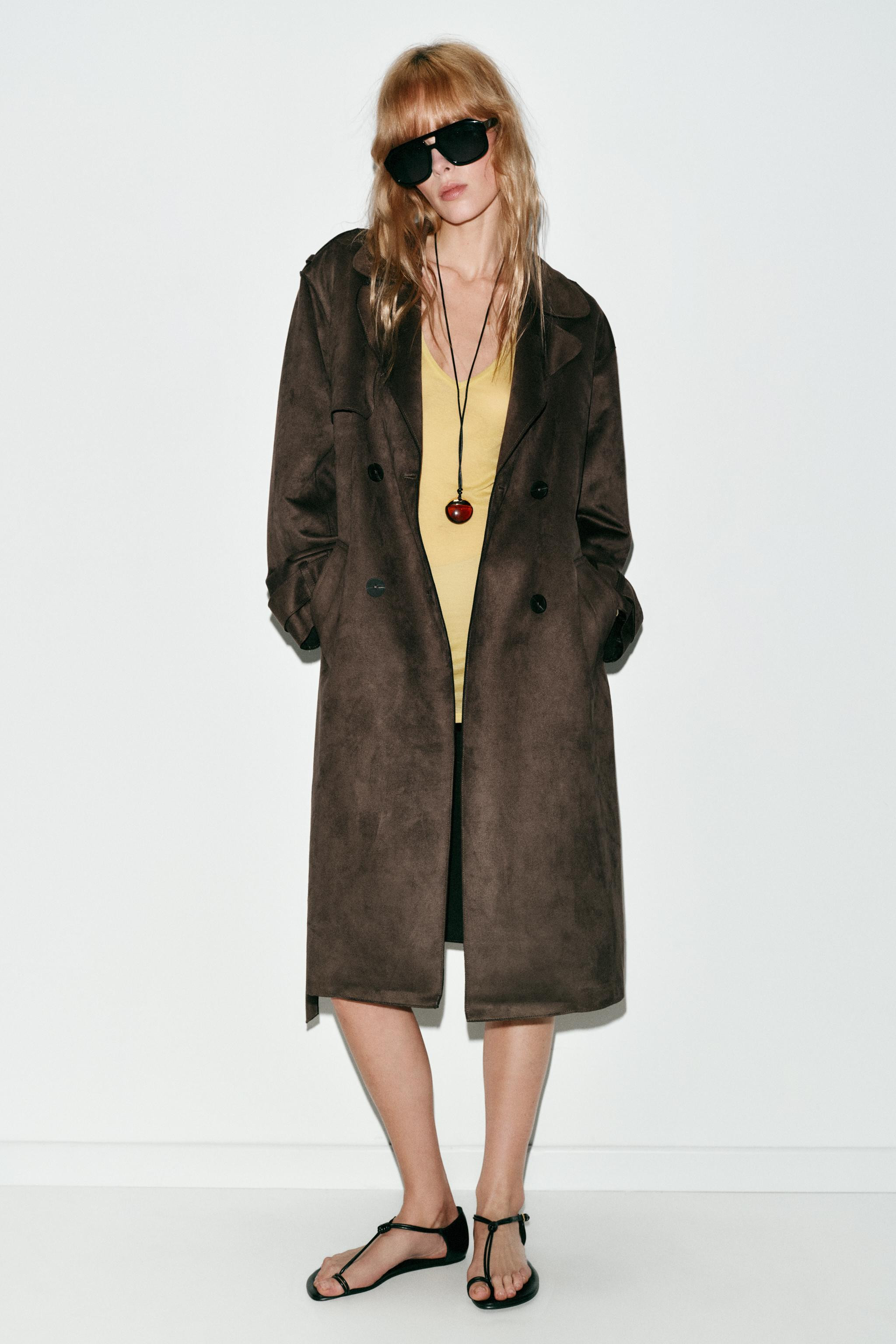 LONG FAUX SUEDE TRENCH COAT WITH BELT | Zara UK