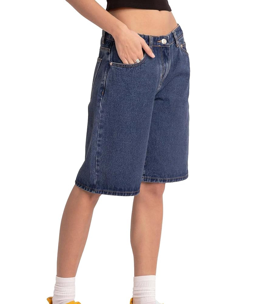 Women's Summer Mid Rise Long Jean Shorts Bermuda Straight Leg Denim Jorts | Amazon (US)