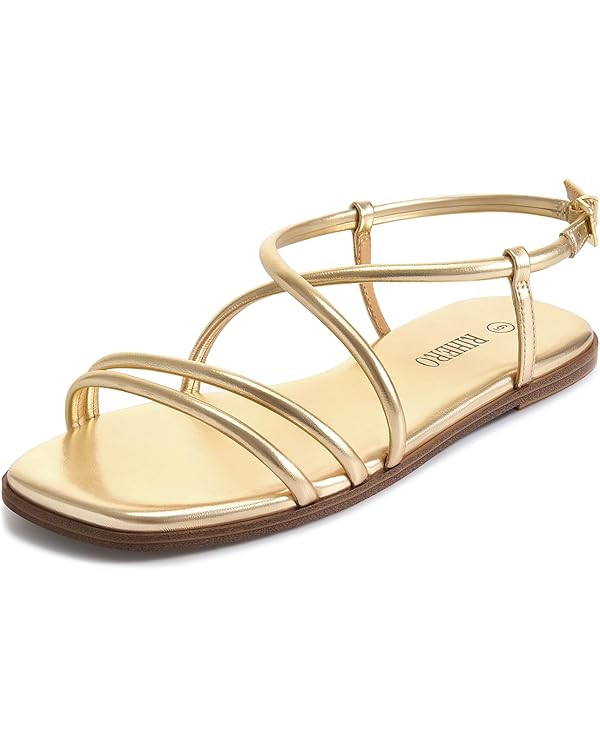 Rihero Women's Strappy Flat Sandals Summer Lace Up Open Toe Comfortable Slip-On Ankle Strap Sanda... | Amazon (US)