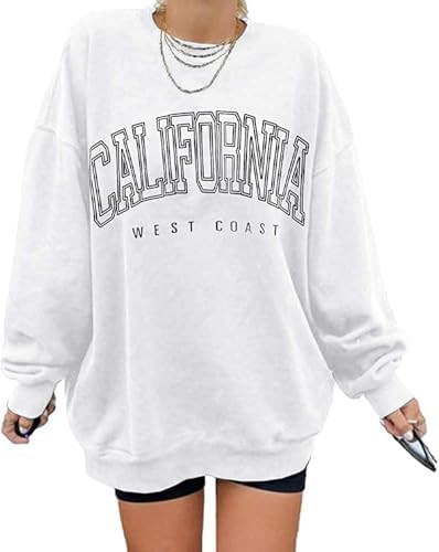 Langwyqu Women's Oversized Sweatshirt Los Angeles California Crewneck Long Sleeve Casual Loose Pu... | Amazon (US)