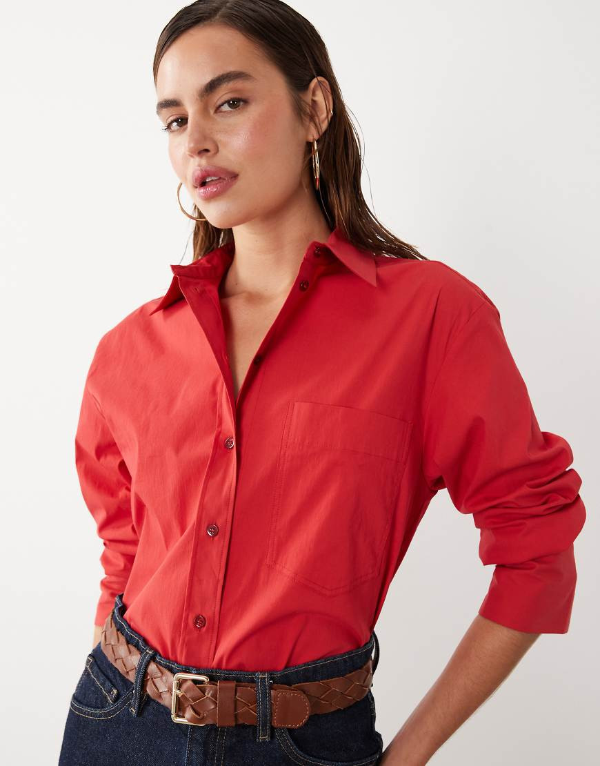 Mango featuring Hailey Bieber cotton rich oversized shirt in bright red | ASOS (Global)