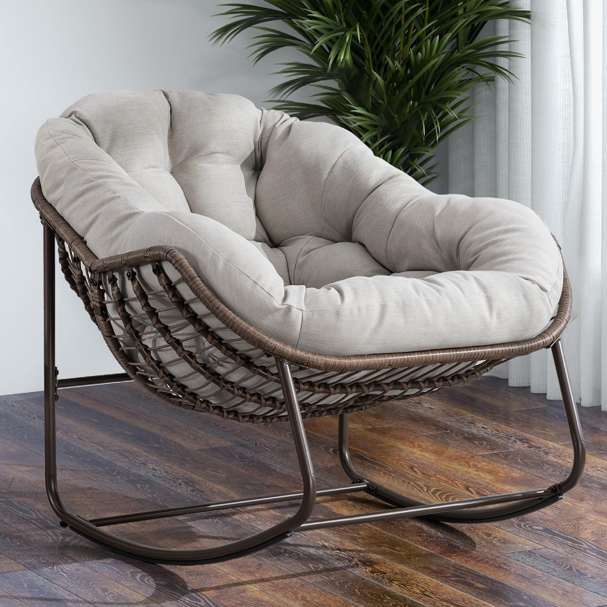 KEIKI Oversized Patio Lounge Chair-Outdoor Rattan Egg Reading Chair, Indoor Padded Cushion Papasa... | Amazon (US)