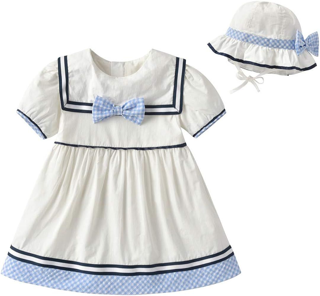 Kids Girl Summer School Uniform Short Dress with Hat Children Dresses Girls Clothes Stuff | Amazon (US)
