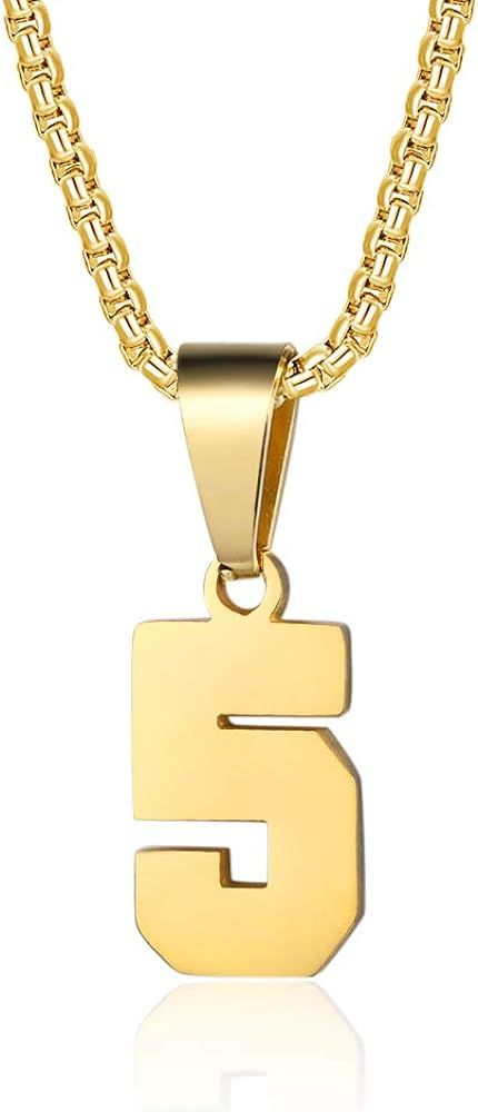 Number Necklaces Personalized Necklaces 18K Gold Plated Initial Number Pendant Stainless Steel Ch... | Amazon (US)