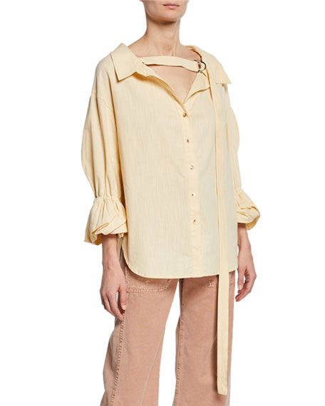 REJINA PYO Amber V-Neck Button-Front Linen Shirt | Neiman Marcus