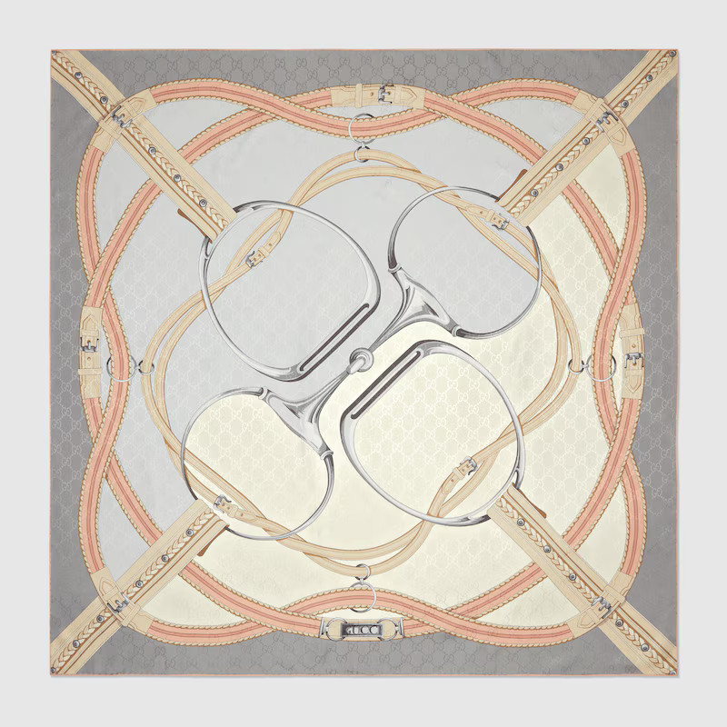 GUCCI Horsebit Print Silk Scarf, Grey, Silk | Gucci (US)
