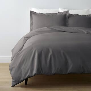 The Company Store Company Cotton Graphite Solid 300-Thread Count Cotton Percale Queen Duvet Cover... | The Home Depot