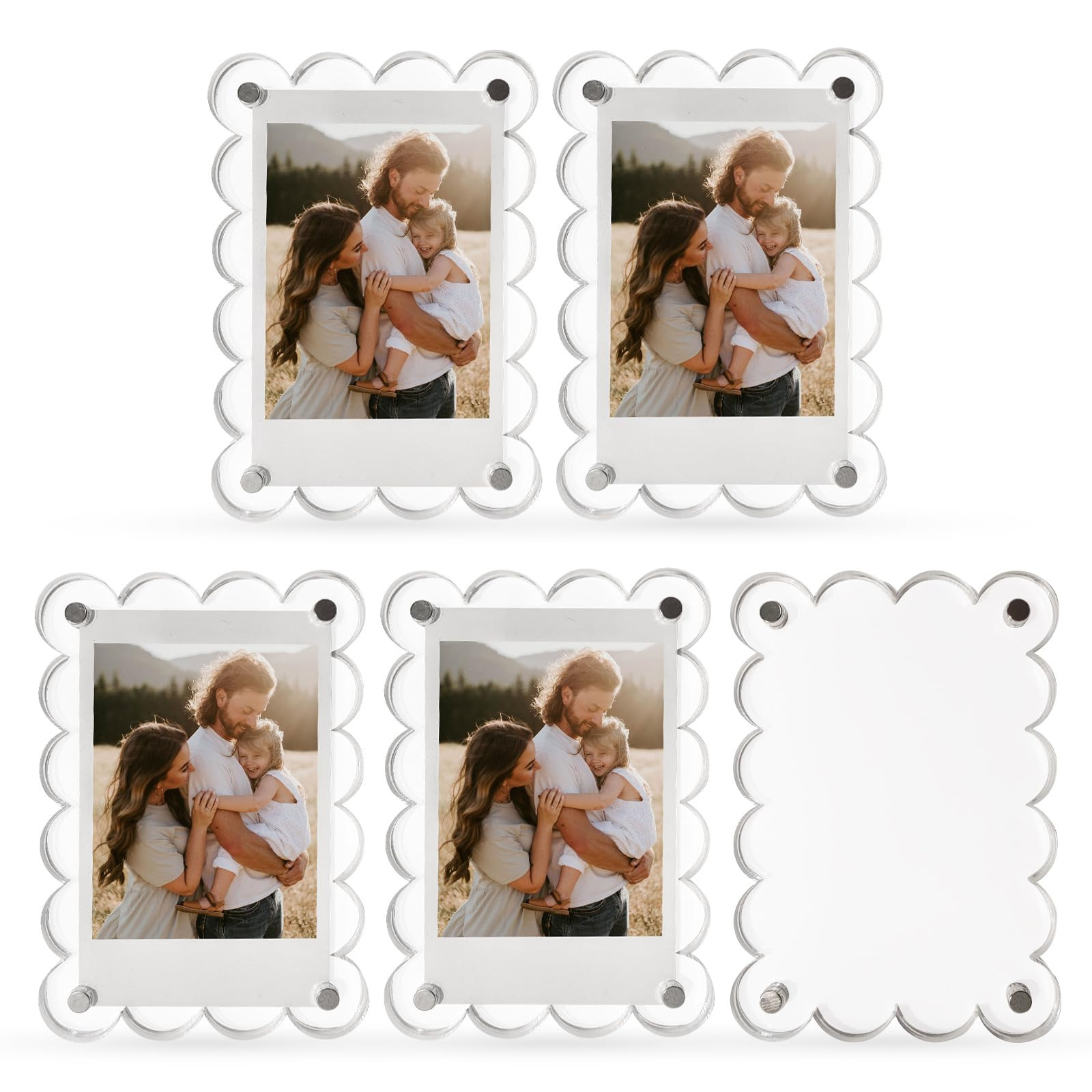 Nirvany 5 Pack Acrylic Magnetic Picture Frames for Fridge, 2.75x3.9 Inch Clear Scalloped Acrylic Photo Holders for Mini & Wallet-Size Pictures | Amazon (US)