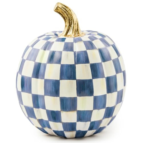 MACKENZIE-CHILDS Small Pumpkin, Resin Halloween Home Decor, Blue-and-White Royal Check | Amazon (US)