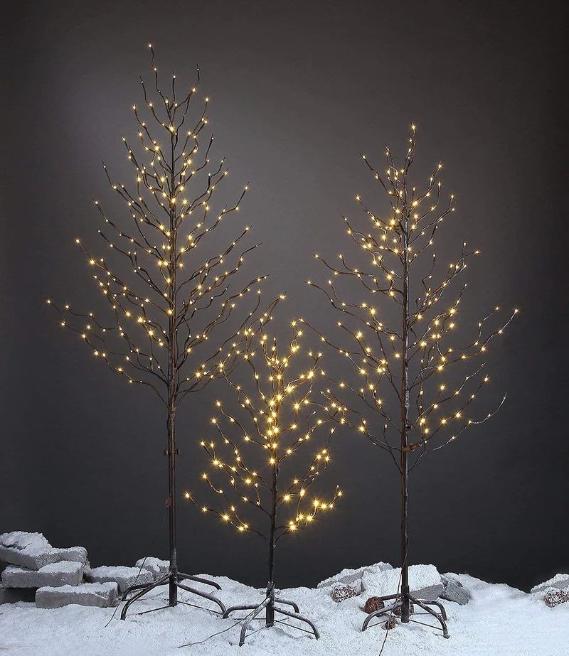Set of 3 Star Light Trees, 3ft 5ft and 6ft, Warm White, Brown Finish | E Home International