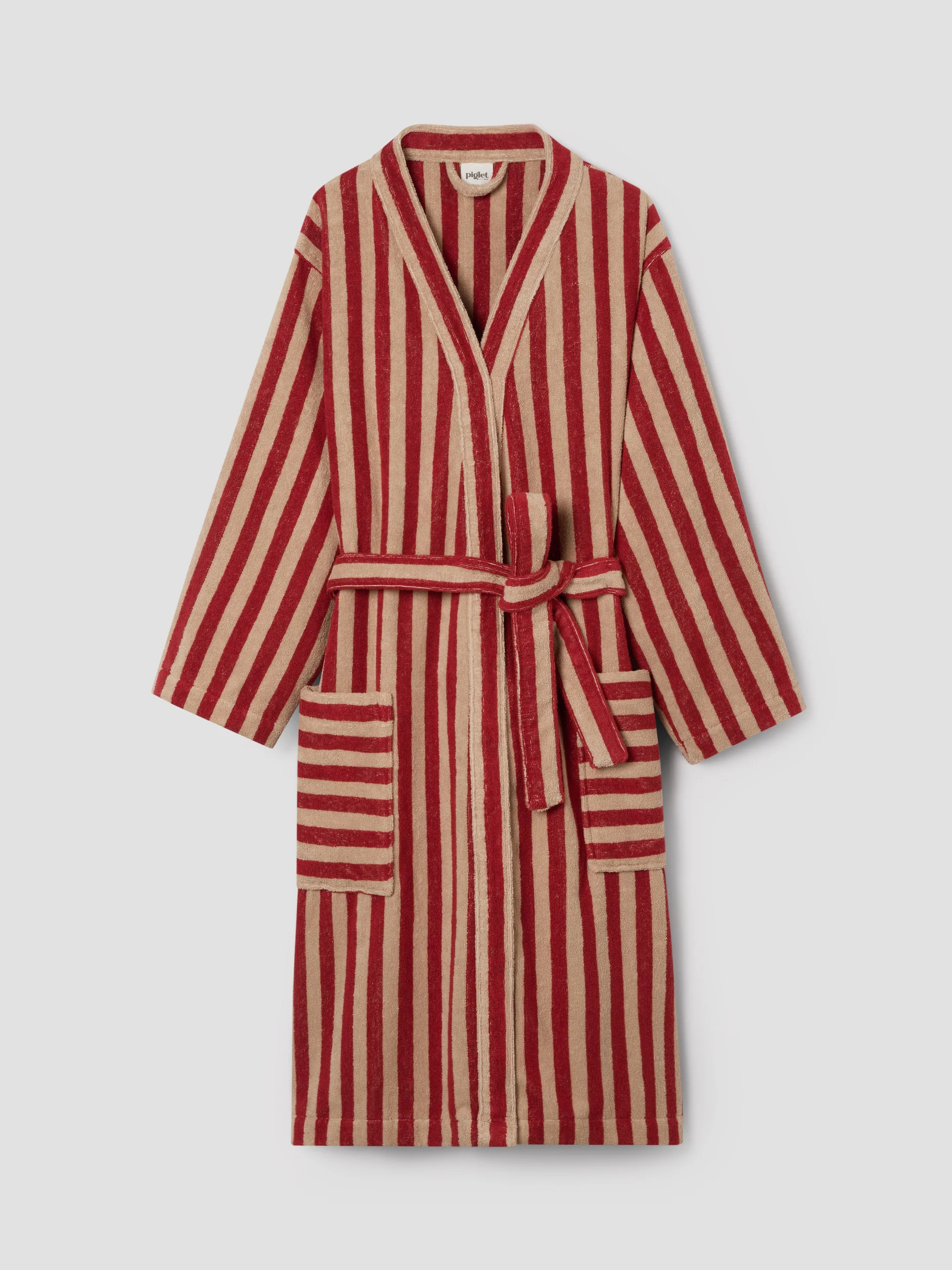 Sandstone Red Pembroke Stripe Cotton Robe | Piglet