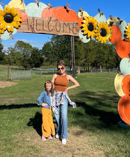 Pumpkin Patch fit, Fall Festival Fit, Texas Fall Fashion, Mommy and Me fashion, SheIn Kids, Amazon razor tank

These high waisted wide leg jeans are from Old Navy! I absolutely love them and can’t wait to style them year round! 
