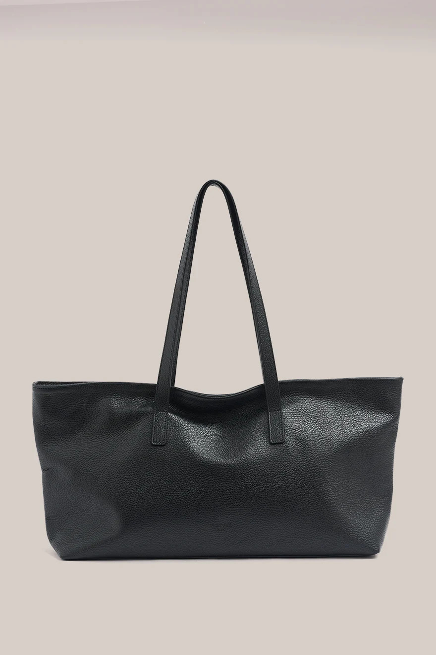 Mia Black Leather East West Slouchy Tote | VESTIRSI