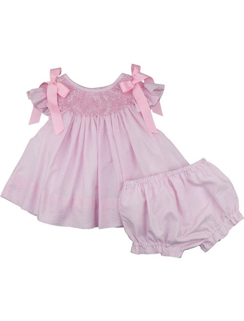 Pink Gingham Smocked Seersucker Diaper Set | Cecil and Lou
