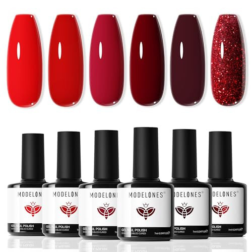 modelones Gel Nail Polish Kit -6 Colors Red Gel Polish Set Burgundy Glitter Sparkle Bloody Soak Off Gel Nail Kit Manicure DIY Nail Art Salon Home Gift | Amazon (US)
