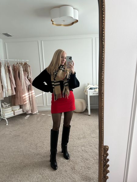 Festive winter outfit idea. I love this red mini skirt oversized turtleneck. 

#LTKSeasonal #LTKHoliday #LTKstyletip