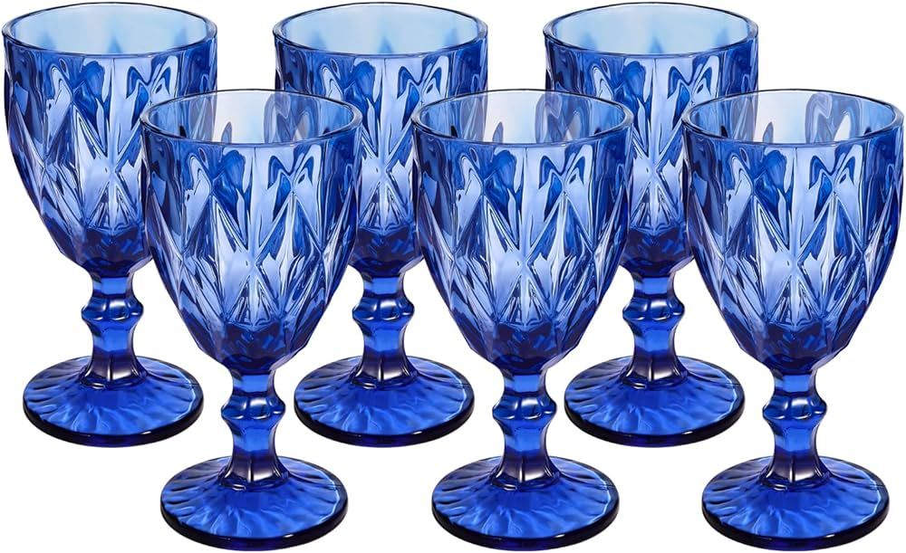 Blue Glasses Goblets, Drinkware 12 Ounce Water Glasses Wine Glasses Set of 6.Great for Party,Wedd... | Amazon (US)