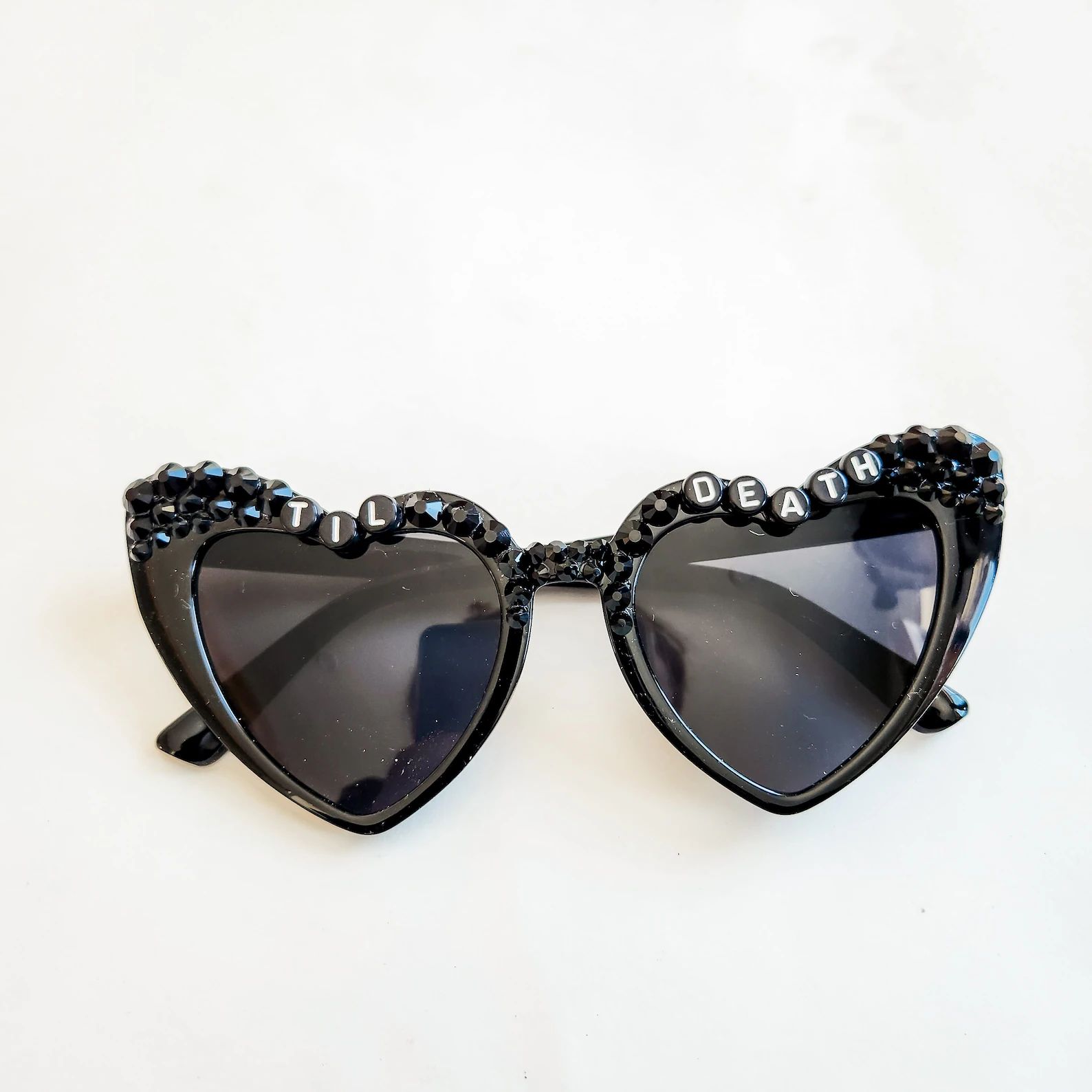 Til Death Black Heart Rhinestone Sunglasses UV Protection - Etsy | Etsy (US)