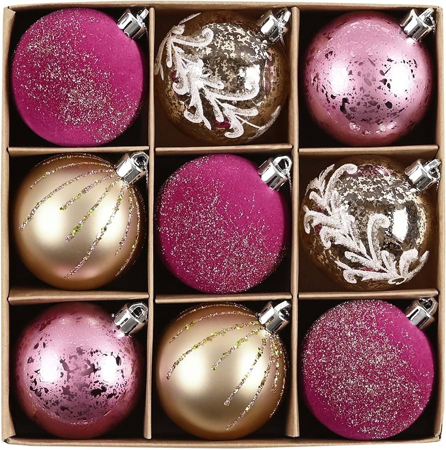 DecorbyHannah Christmas Ornaments, Pink Gold Christmas Tree Decorations, 9ct 60mm Shatterproof Ha... | Amazon (US)